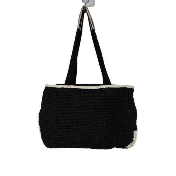 The Sak Handbags - The Sak Crochet Black White Purse Handbag Woven Casual Boho Retro Knit Y2K 90s